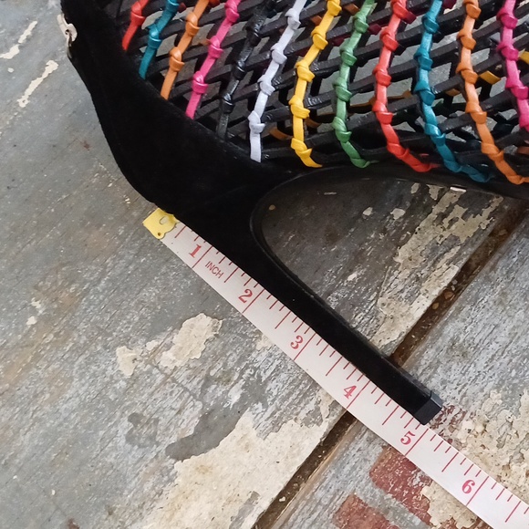 GUCCI caged PRIDE woven leather booties peeptoe heels 37 7 Rainbow - Picture 14 of 17